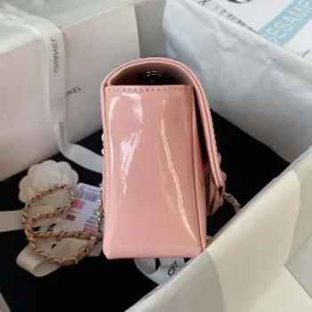 Chanel AS3356 Flap 23FW Lakovaná kůže Camellia Pink
