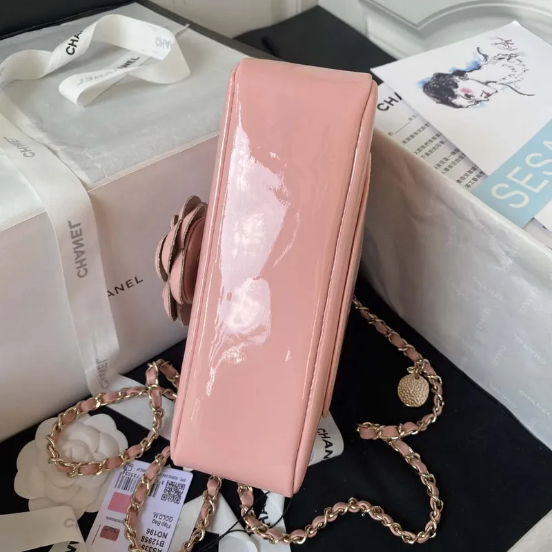 Chanel AS3356 Flap 23FW Lakovaná kůže Camellia Pink