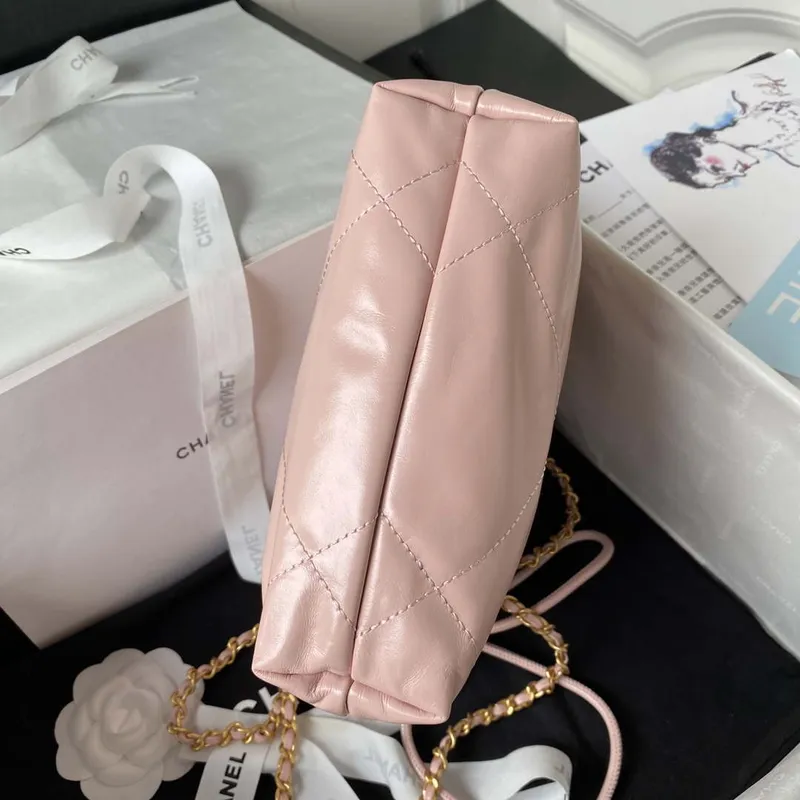 Chanel AS3980 22 Mini kabelka z lesklé telecí kůže a zlatého kovu, růžová