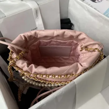 Chanel AS3980 22 Mini kabelka z lesklé telecí kůže a zlatého kovu, růžová