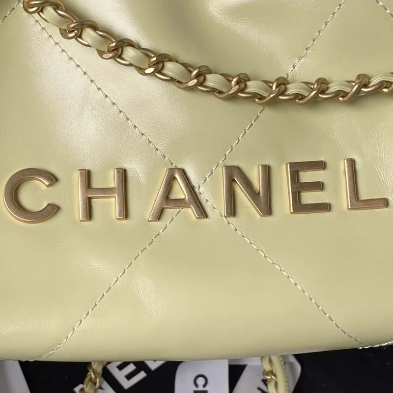 Chanel 22 Mini kabelka AS3980 Lesklá telecí kůže a zlatý kov Žlutá