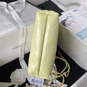 Chanel 22 Mini kabelka AS3980 Lesklá telecí kůže a zlatý kov Žlutá