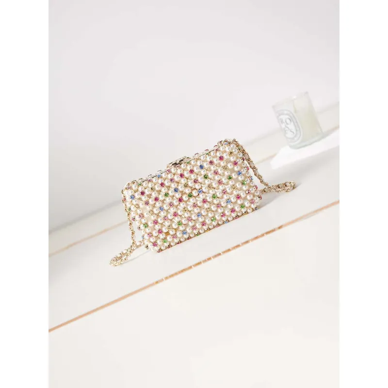 Chanel AS3771 večerní kabelka Imitace perel a zlatý kov Průhledná a vícebarevná