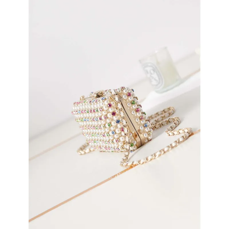 Chanel AS3771 večerní kabelka Imitace perel a zlatý kov Průhledná a vícebarevná