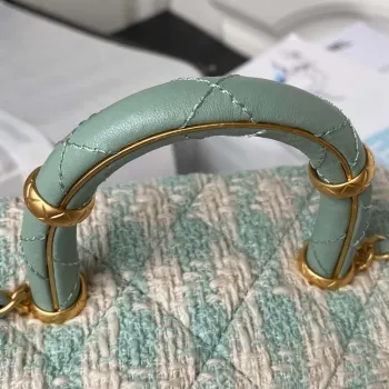 Chanel AS3973 Malá kosmetická taštička z tweedové jehněčí kůže a zlatého kovu, zelená a bílá