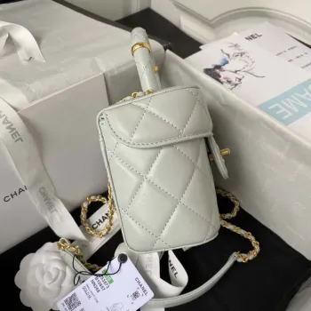 Chanel AS3973 Malá kosmetická taška Taška z jehněčí kůže s horním uchem Světle modrá