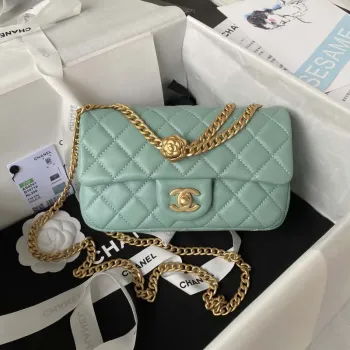Chanel AS4041 Klasická taška s klopou CF Camellia Jehněčí kůže Lake Blue Gold