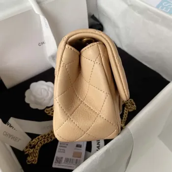 Chanel AS4041 Klasická taška s klopou CF Camellia z jehněčí kůže v barvě meruňkové zlato