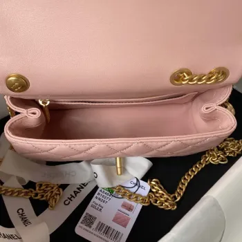 Chanel AS4041 Klasická taška s klopou CF Camellia z jehněčí kůže, růžová a zlatá
