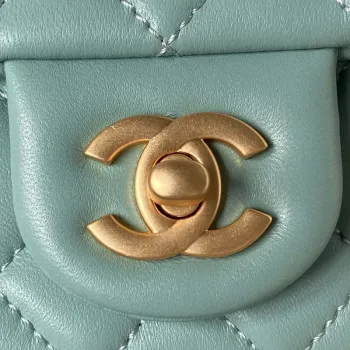 Chanel AS4040 Mini Flap Classic Bag 18 Woc Camellia Lambskin Lake Blue