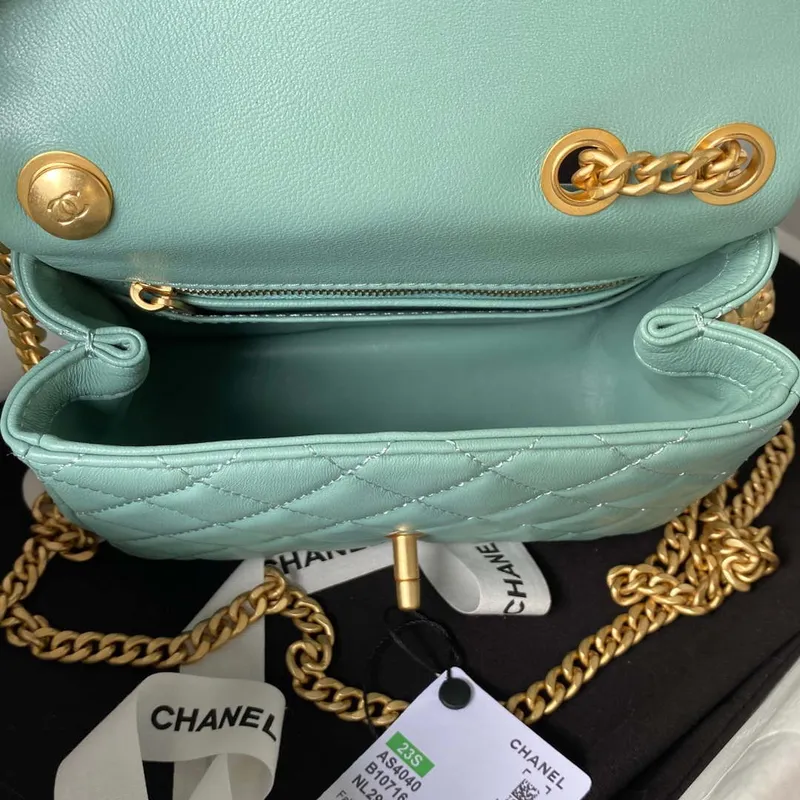 Chanel AS4040 Mini Flap Classic Bag 18 Woc Camellia Lambskin Lake Blue