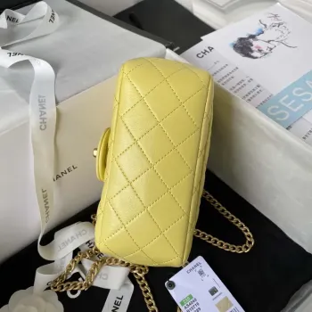Chanel AS4040 Mini Flap Classic Bag 18 Woc Camellia Lambskin Yellow