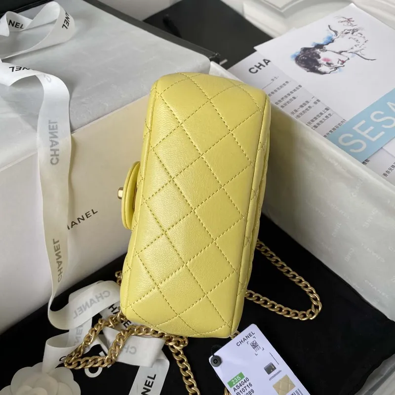 Chanel AS4040 Mini Flap Classic Bag 18 Woc Camellia Lambskin Yellow