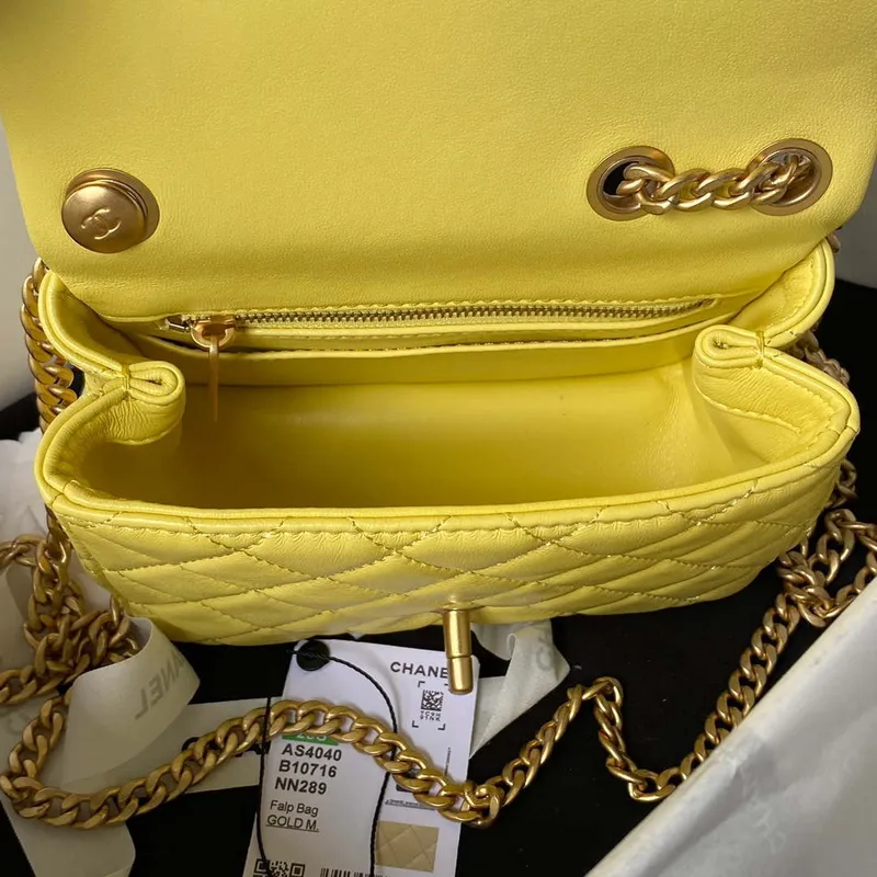 Chanel AS4040 Mini Flap Classic Bag 18 Woc Camellia Lambskin Yellow
