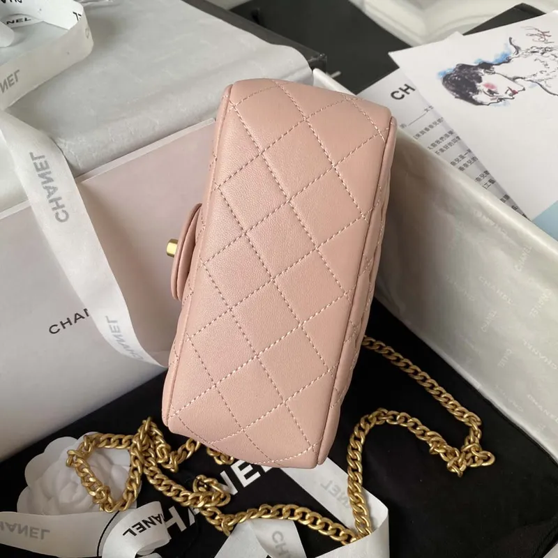 Chanel AS4040 Mini Flap Classic Bag 18 Woc Camellia Lambskin Pink