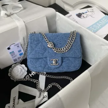 Chanel AS3829 Malá klasická taška s klopou Woc Denim Blue