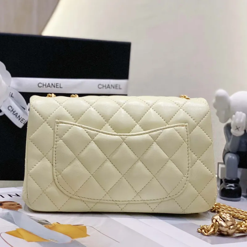 Chanel AS3041 Klasická taška s klopou CF Camellia Jehněčí kůže Světle žlutá Zlatá
