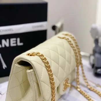 Chanel AS3041 Klasická taška s klopou CF Camellia Jehněčí kůže Světle žlutá Zlatá