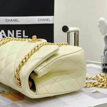 Chanel AS3041 Klasická taška s klopou CF Camellia Jehněčí kůže Světle žlutá Zlatá