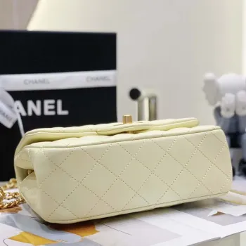 Chanel AS3041 Klasická taška s klopou CF Camellia Jehněčí kůže Světle žlutá Zlatá