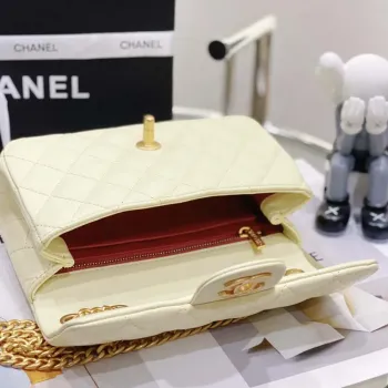 Chanel AS3041 Klasická taška s klopou CF Camellia Jehněčí kůže Světle žlutá Zlatá