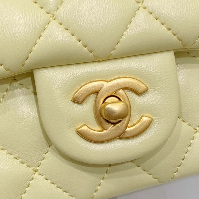 Chanel AS3041 Klasická taška s klopou CF Camellia Jehněčí kůže Světle žlutá Zlatá