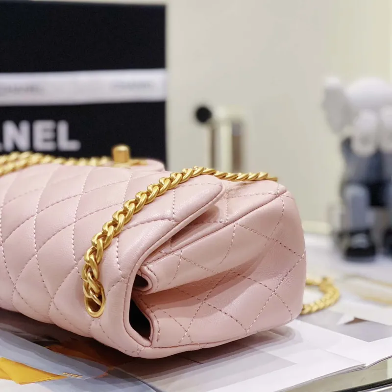 Chanel AS3041 Klasická taška s klopou CF Camellia z jehněčí kůže, růžová a zlatá