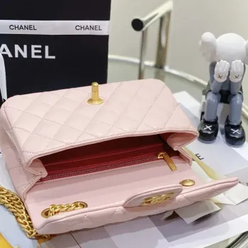 Chanel AS3041 Klasická taška s klopou CF Camellia z jehněčí kůže, růžová a zlatá