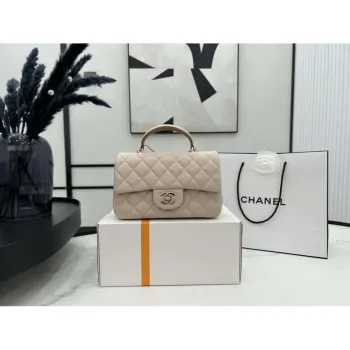 Chanel AS2431 Mini flap Apricot s hnědou jehněčí kůží, taška s horním uchem, zlatá