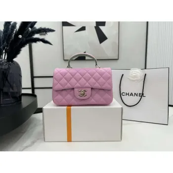 Chanel AS2431 Mini flap Růžová taška se zelenou jehněčí kůží a horním uchem Zlatá