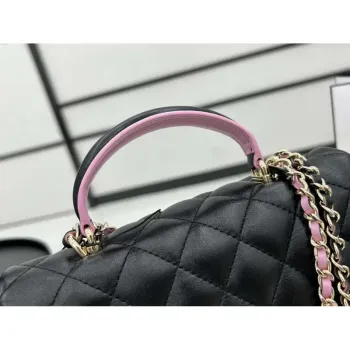 Chanel AS2431 Mini flap Černá s růžovou jehněčí kůží taška s horním uchem Zlatá