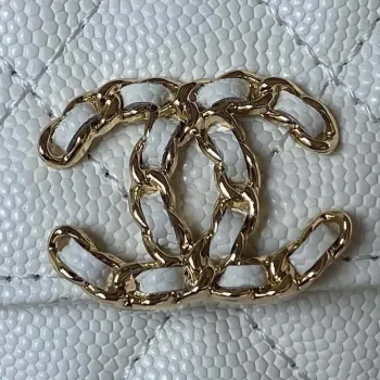 Chanel AP3237 Psaníčko s řetízkem Zrnité lesklé telecí kůže Zlaté S rukojetí Taška Bílé