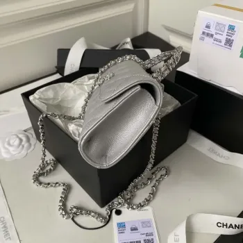 Chanel AP3238 Taška s klopou a řetízkem, šedá jehněčí kůže, zlatá, s uchem
