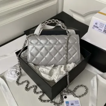 Chanel AP3238 Taška s klopou a řetízkem, šedá jehněčí kůže, zlatá, s uchem