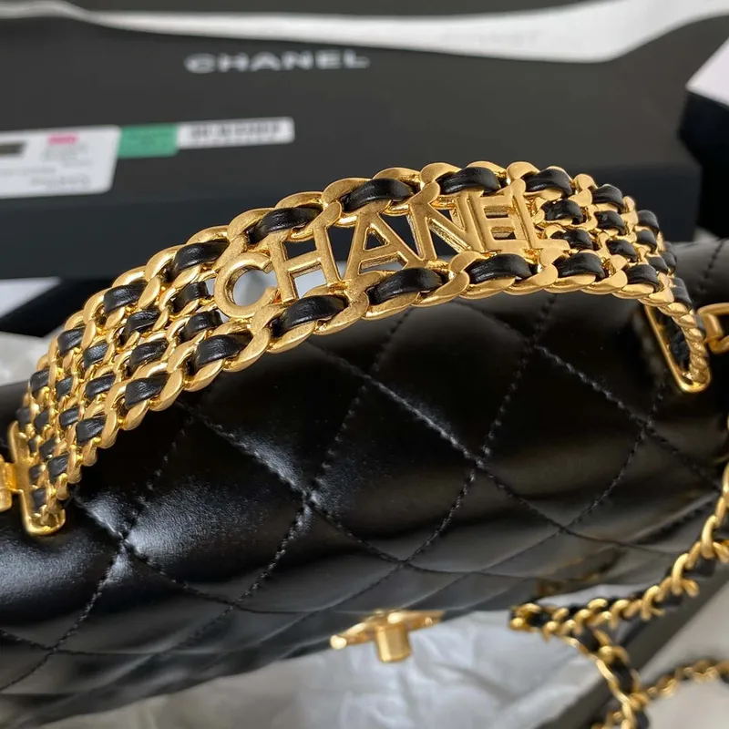 Chanel AP3240 taška s klopou a horním uchem, jehněčí kůže a zlatý kov, černá