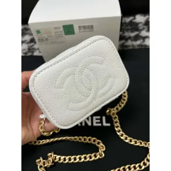 Chanel AP3203 Kabelka s řetízkem z hovězí kůže s povrchovou úpravou, bílá