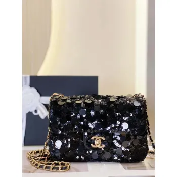 Chanel 23P limitovaná edice nová klasická taška CF s flitry Černá