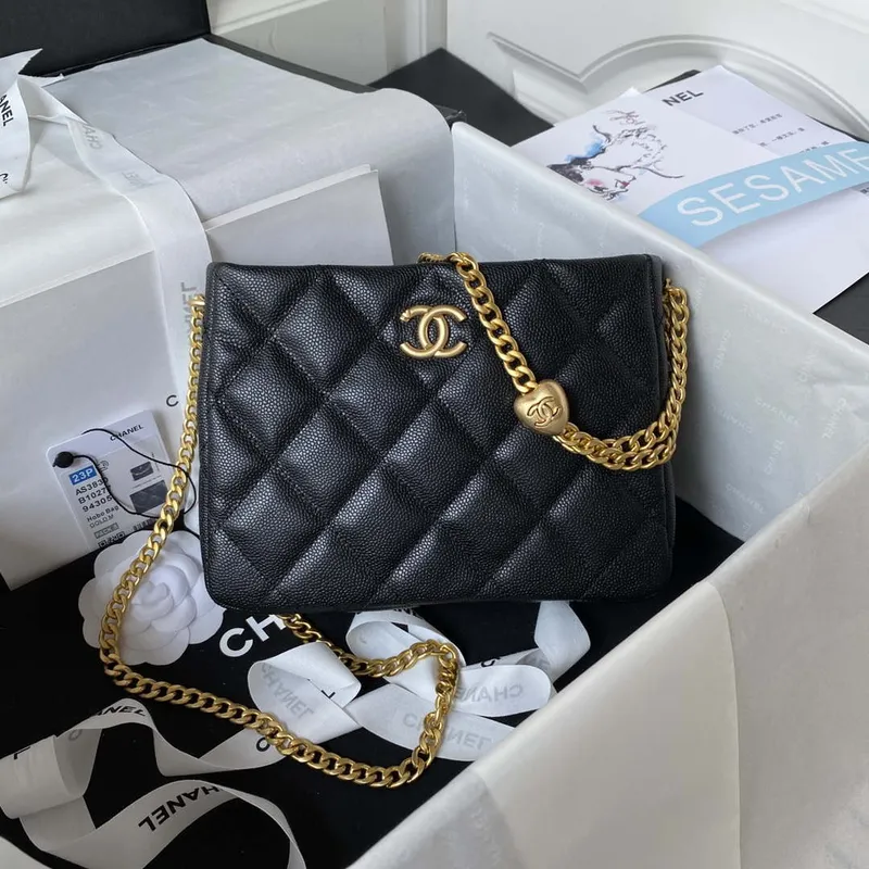 Chanel AS3830 Malá kabelka Hobo Černá telecí kůže Zlatá