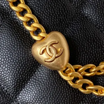 Chanel AS3830 Malá kabelka Hobo Černá telecí kůže Zlatá