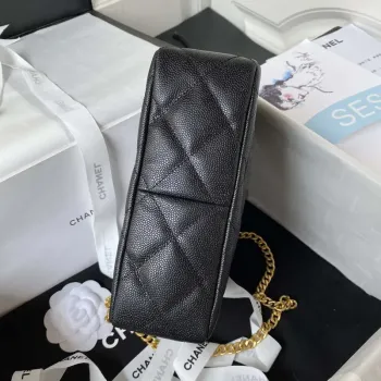 Chanel AS3830 Malá kabelka Hobo Černá telecí kůže Zlatá