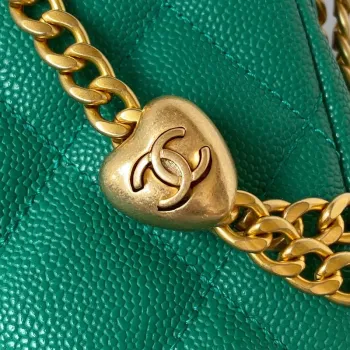 Chanel AS3830 Malá kabelka Hobo Zelená telecí kůže Zlatá