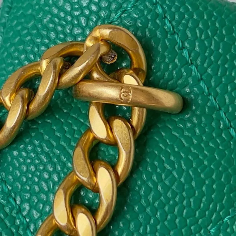 Chanel AS3830 Malá kabelka Hobo Zelená telecí kůže Zlatá