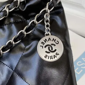 Chanel 22 Kabelka Lesklá telecí kůže Zlatá AS3261 Černá se stříbrným logem