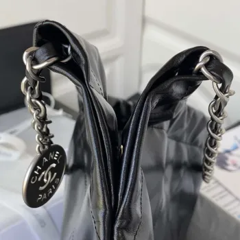 Chanel 22 Kabelka Lesklá telecí kůže Zlatá AS3261 Černá se stříbrným logem