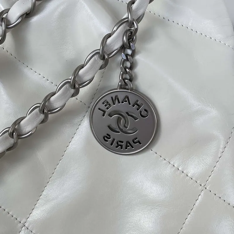 Chanel 22 Kabelka Lesklá telecí kůže Zlatá AS3261 Bílá se stříbrným logem