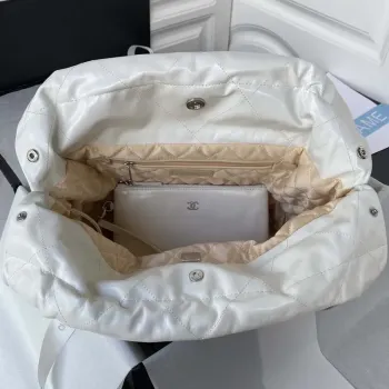 Chanel 22 Kabelka Lesklá telecí kůže Zlatá AS3261 Bílá se stříbrným logem