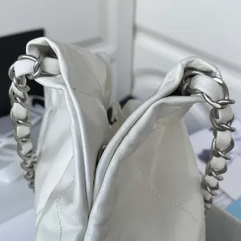 Chanel 22 Kabelka Lesklá telecí kůže Zlatá AS3261 Bílá se stříbrným logem