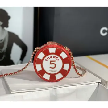 Chanel Ap3704 Psaníčko  s řetízkem Jehněčí kůže Smalt a zlacený kov Červená a bílá
