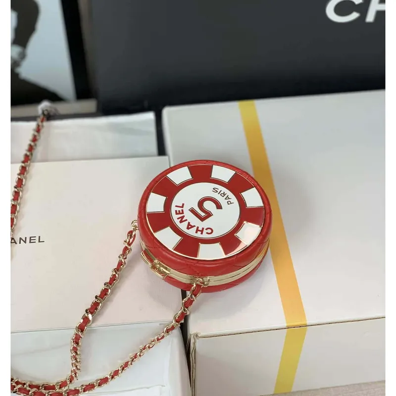 Chanel Ap3704 Psaníčko  s řetízkem Jehněčí kůže Smalt a zlacený kov Červená a bílá