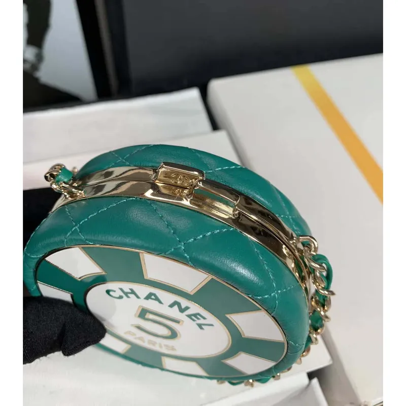 Chanel Ap3704 Psaníčko  s řetízkem Jehněčí kůže Smalt a zlatý kov Zelená a bílá